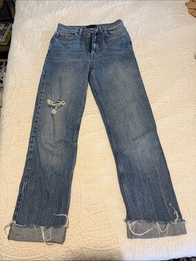 ASOS Light Blue Straight Leg Jeans with Frayed Hem